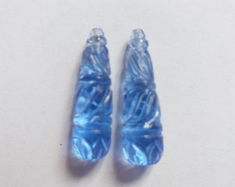 Hydro Tanzanite Blue Carved Teardrop Beads: 30mm Half Drilled Pair