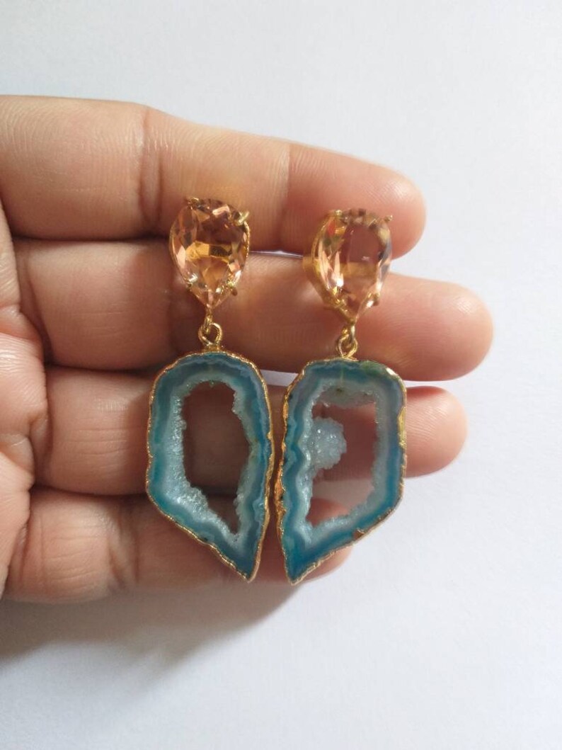 Druzy Agate Earrings Gold Plated Earrings Druzy Slice EarringsFashion JewelleryUnique giftsGemstone EarringsHydro Stud Earrings