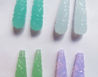 Hand Carved Chinese Chalcedony Teardrop Beads: Jewelry Making (Pair)