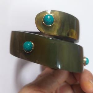 Turquoise & Buffalo Horn Cuff Bangle: Designer Hand Jewelry