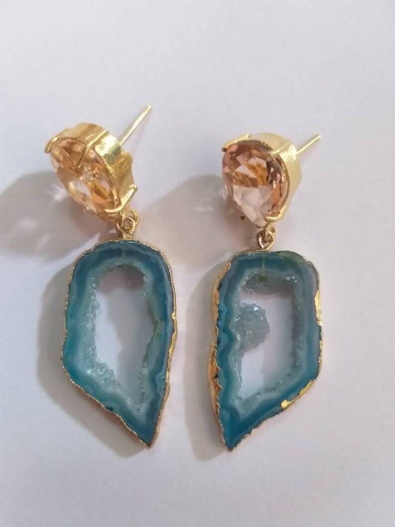 Druzy Agate Earrings Gold Plated Earrings Druzy Slice EarringsFashion JewelleryUnique giftsGemstone EarringsHydro Stud Earrings