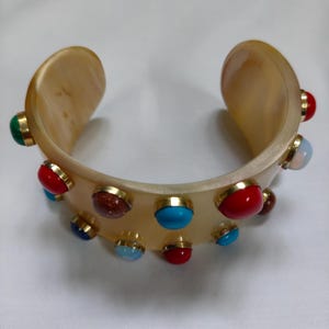 Buffalo Horn Cuff Bracelet: Coral & Turquoise Inlay, Bohemian Bangle