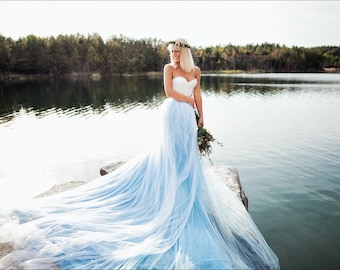 Sky Blue Dress With Open Back And White Corset Dress For Photo Shoots, Photo Prop Luxury Corset Dress