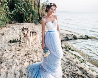 Bohemian Wedding Dress - Rustic Color Wedding Dress - A-Line Wedding Gown - Sky Blue Wedding Dress - Two Piece Corset Wedding Dress