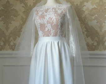 Bridal Bodysuit / Long Sleeves and Transparent Back Lace Wedding Bodysuit / Modest Two Piece Wedding Dress