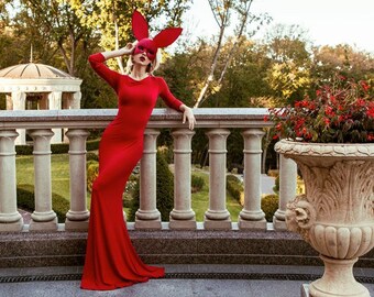 Gorgeous Red Dress Open Back - Red Mermaid Dress Photo Shoots - Holiday Gown - Masquerade Dress