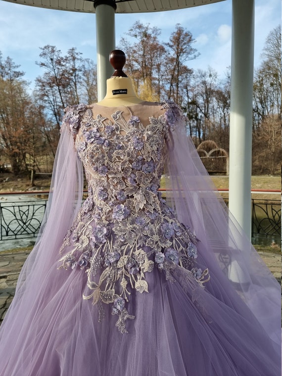 Purple Tulle A Line Purple Prom Dresses 2022 With 3D Flower Print