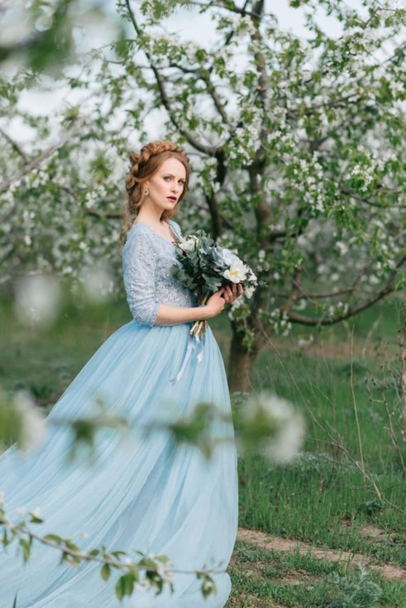 blue tulle wedding skirt