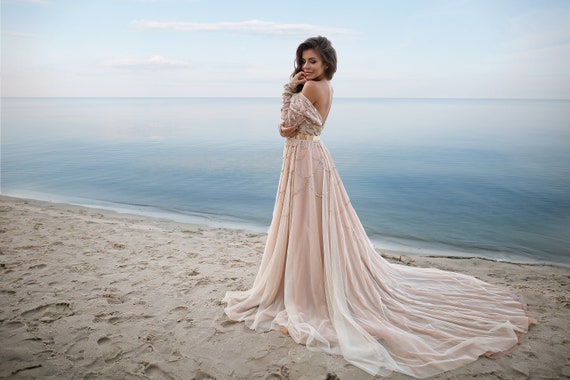 boho wedding dress with train