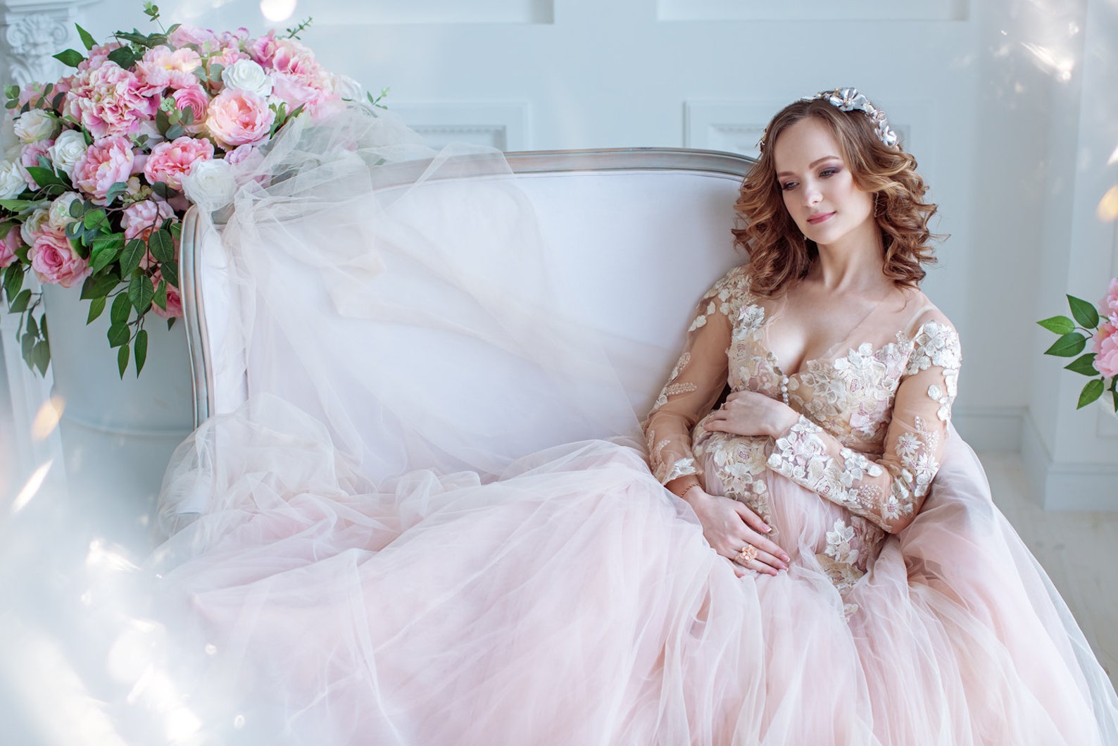 Maternity Pink Dress Maternity Pregnancy Gown Long Train Etsy