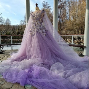 Custom Couture Purple Wedding Gown Iris Tulle Dress With 3D - Etsy