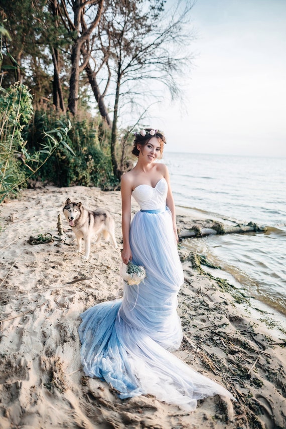 blue bohemian wedding dress