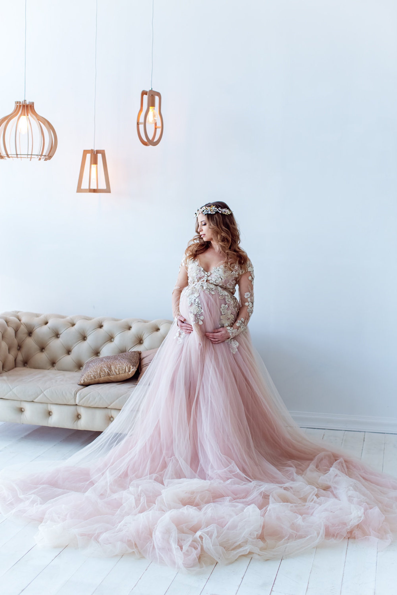 Maternity Pink Dress Maternity Pregnancy Gown Long Train Etsy