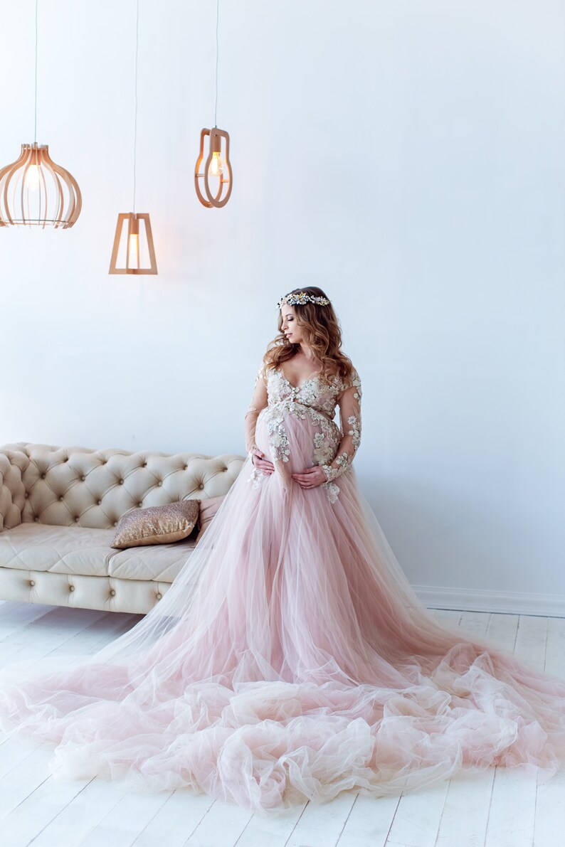 Maternity Pink Dress Maternity Pregnancy Gown Long Train Etsy