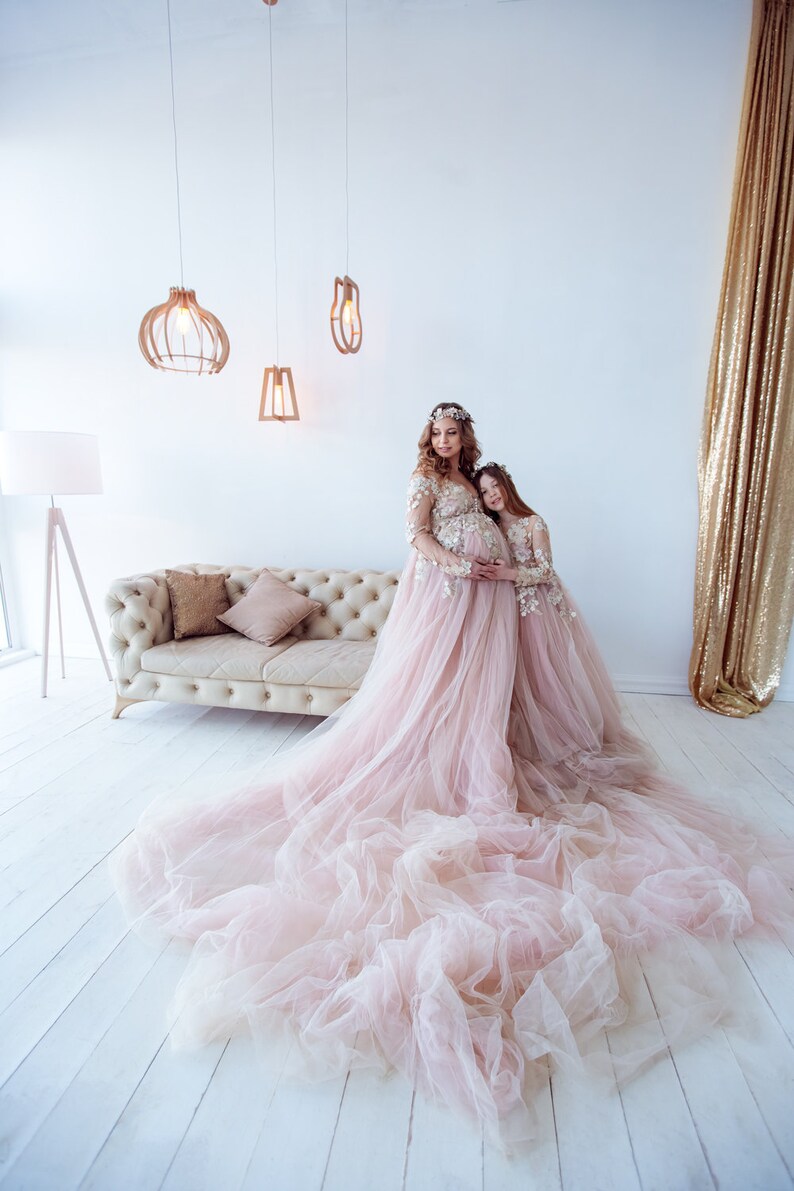 Maternity Pink Dress Maternity Pregnancy Gown Long Train Etsy