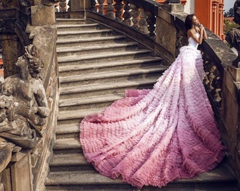 Fairy Corset Blush Ombre Wedding Dress - Two Piece Tulle Bridal Gown