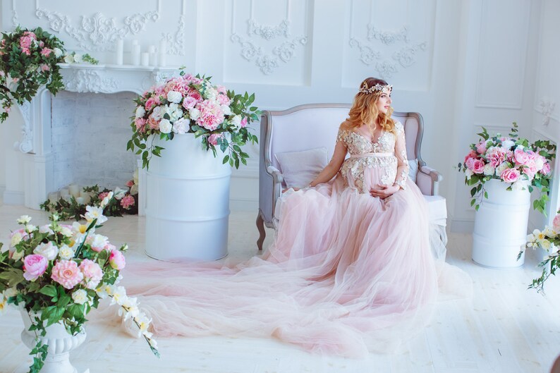 Maternity Pink Dress Maternity Pregnancy Gown Long Train Etsy