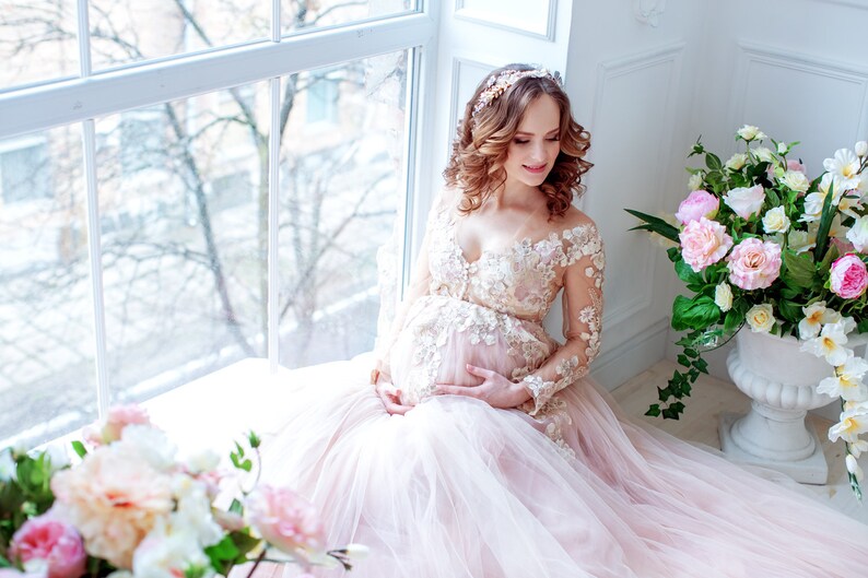 Maternity Pink Dress Maternity Pregnancy Gown Long Train Etsy