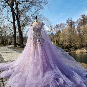 Custom Couture Purple Wedding Gown Iris Tulle Dress with 3D Flowers Beading Lace image 3