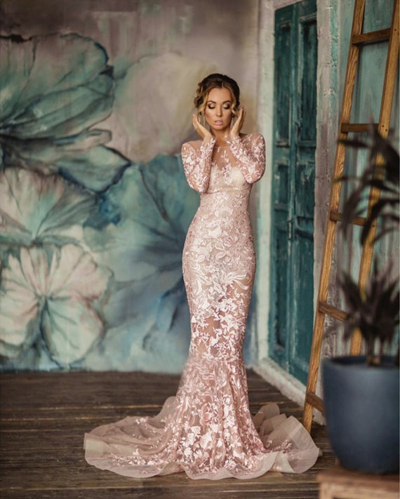 Blush Mermaid Wedding Dress/light Pink ...
