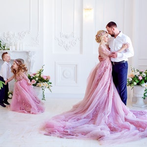 Fairy Couture Blush Wedding Dress With 3D Flower Long Train Alternative Unique Wedding Dress Color Wedding Gown image 6