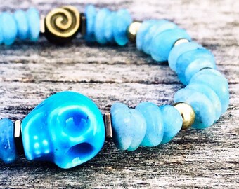 Aquamarine Beaded Bracelet, Beaded, Gemstone, Gifts For Her, Womens Jewelry