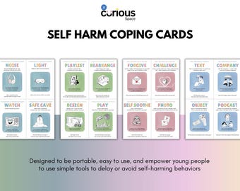 Self Harm Coping Cards for Teens, Coping Skills Cards for Self Harm Urges, Emotional Regulation Strategies, Safety Plan