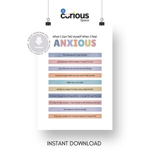 Poster poster met verklaring over omgaan met angst, kalme bevestigingen, verlichting van angst, hulpmiddelen voor angst, emotionele regulatie, zelfregulatie, copingvaardigheid