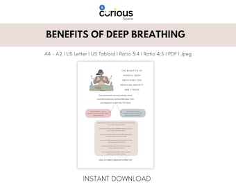 Deep Breathing Guide: Anxiety & Stress Relief Print (Digital Download, PDF/JPEG Files)