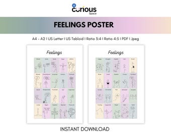 Feelings Chart for Kids: Emotional Check-In, Mental Health Tool (Digital Download)