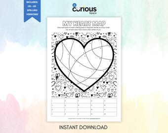 Loss, Bereavement and Grief Memories Worksheets Teens and Children: My Heart Map grief worksheet (Digital Download)