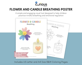 Flower & Candle Breathing Poster and Coloring Pages | Calm Down Corner Printable | SEL Mindfulness and Emotional Regulation PDFs