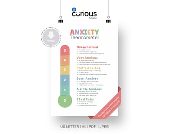 Anxiety Thermometer Poster: Kids & Teens Emotional Regulation Tool (PDF/JPEG Digital Download A4/US Letter Sizes)