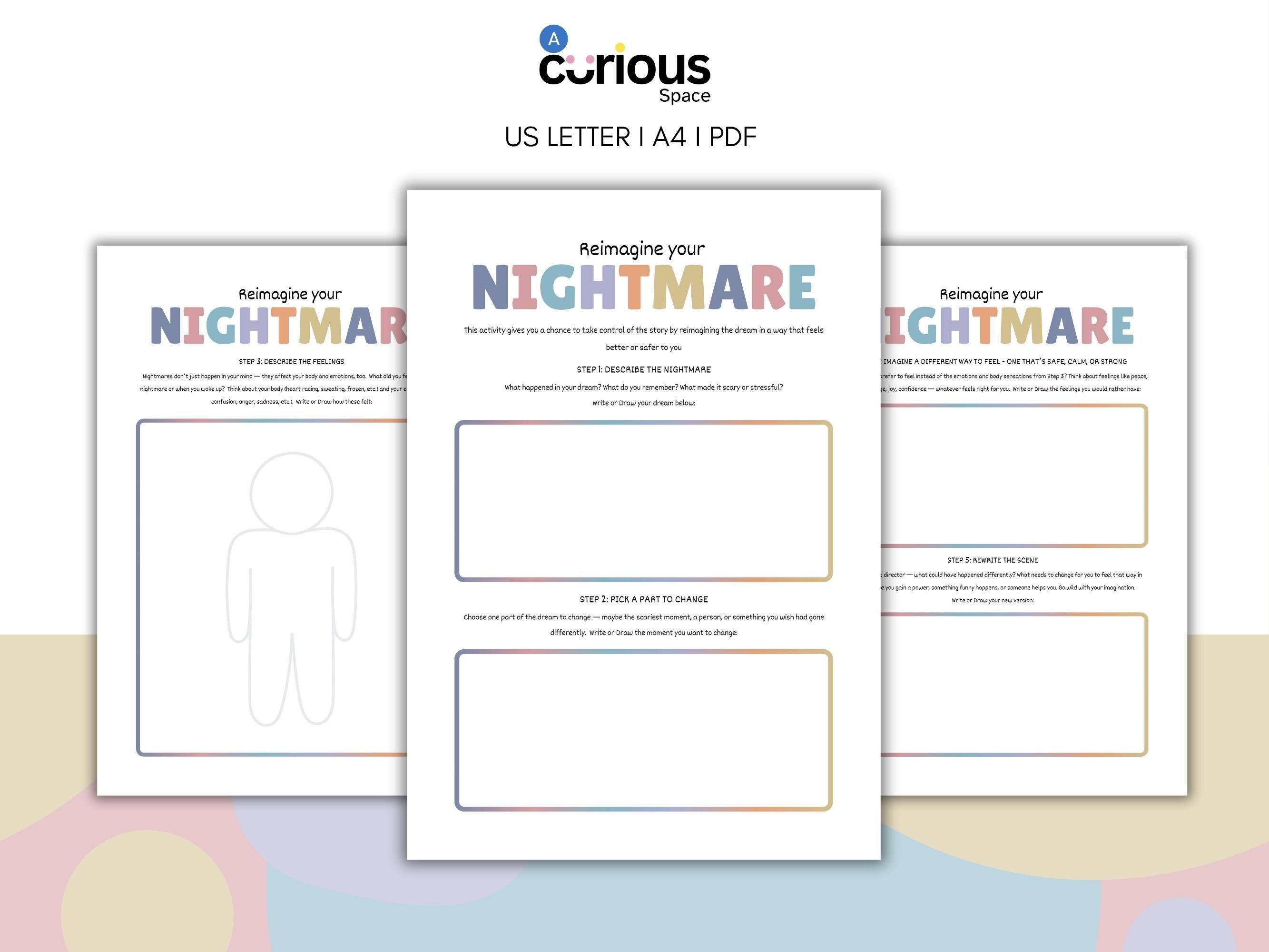 Nightmare Coping Skills Worksheets: Sleep Anxiety, Dreamwork (digital ...