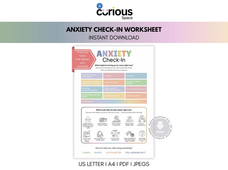 Anxiety Check-in Worksheet for Kids & Teens: Coping Skills (instant ...