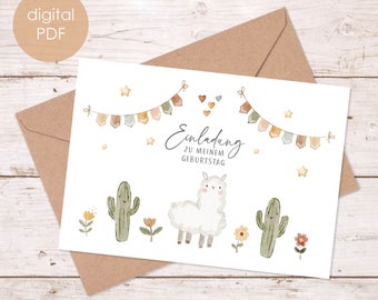 Invitation cards children's birthday Alpaca, invitation, birthday, birthday invitation, birthday party, child, A6, PDF
