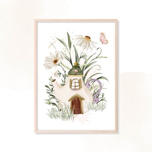 Póster habitación infantil Casa de las Hadas, impresión digital, set PDF A4 y A5, decoración de pared