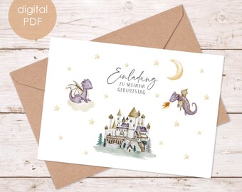 Invitation cards children's birthday dragon, invitation, birthday, birthday invitation, birthday party, child, A6, PDF