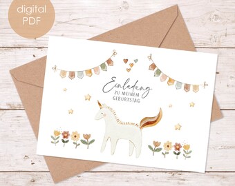 Invitation cards children's birthday unicorn, invitation, birthday, birthday invitation, birthday party, child, A6, PDF