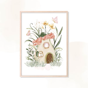 Póster habitación infantil Casa de las Hadas, impresión digital, set PDF A4 y A5, decoración de pared