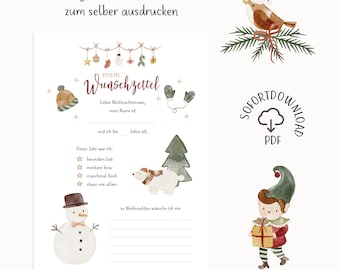 Template for Christmas wish lists to print yourself / PDF file / DIY