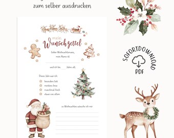 Template for Christmas wish lists to print yourself / PDF file / DIY