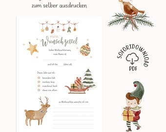 Template for Christmas wish lists to print yourself / PDF file / DIY