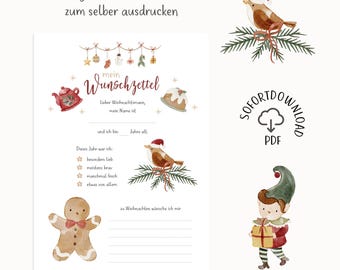 Template for Christmas wish lists to print yourself / PDF file / DIY