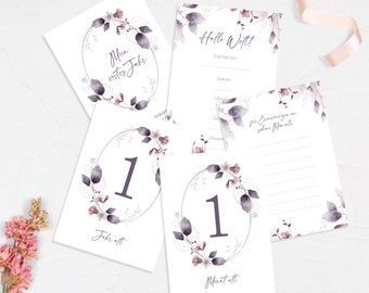 Milestone card PDF DIY, baby monthly cards, birth cards, baby's first year