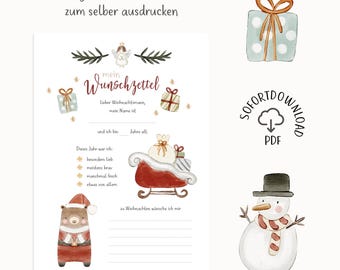 Template for Christmas wish lists to print yourself / PDF file / DIY