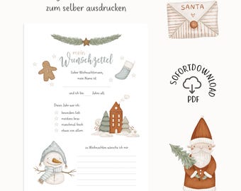 Template for Christmas wish lists to print yourself / PDF file / DIY