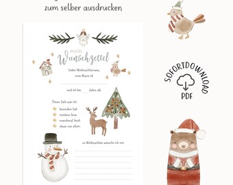 Template for Christmas wish lists to print yourself / PDF file / DIY