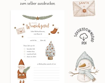 Template for Christmas wish lists to print yourself / PDF file / DIY