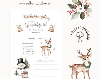 Template for Christmas wish lists to print yourself / PDF file / DIY